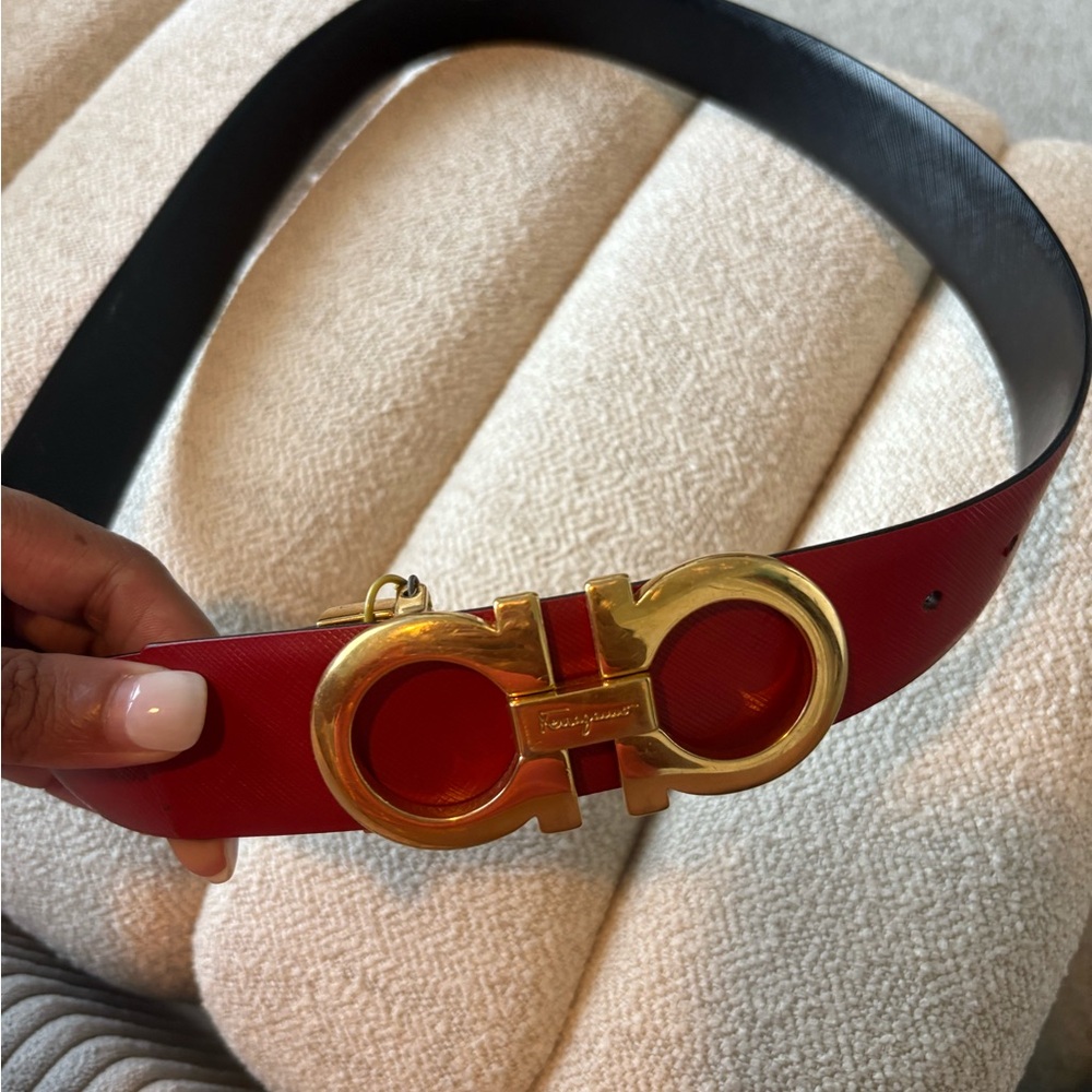Salvatore Ferragamo Red Belt with Gold Buckle